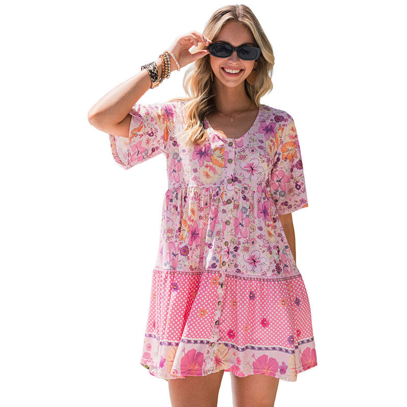 Robe à manches courtes et imprimé floral Vêtements pour femmes