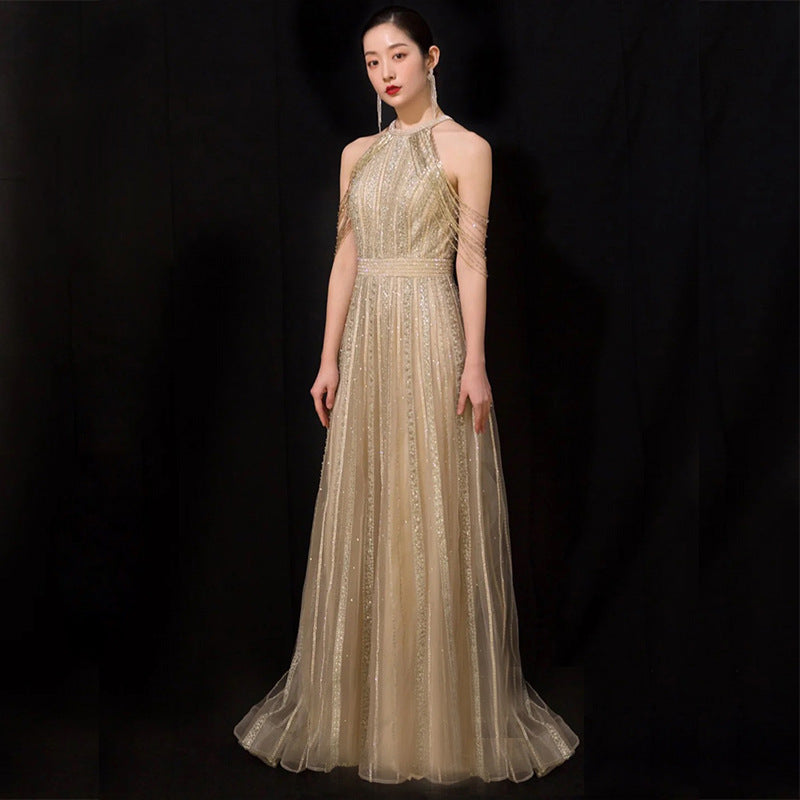 Robe de banquet champagne slim à la mode pour femmes