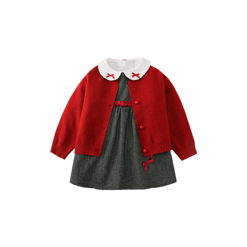 Children's Cardigan Knitted Jacket Long-sleeved Shirt Vest Dress Suit