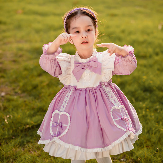 Vestido hinchado para niñas con lazo de otoño e invierno