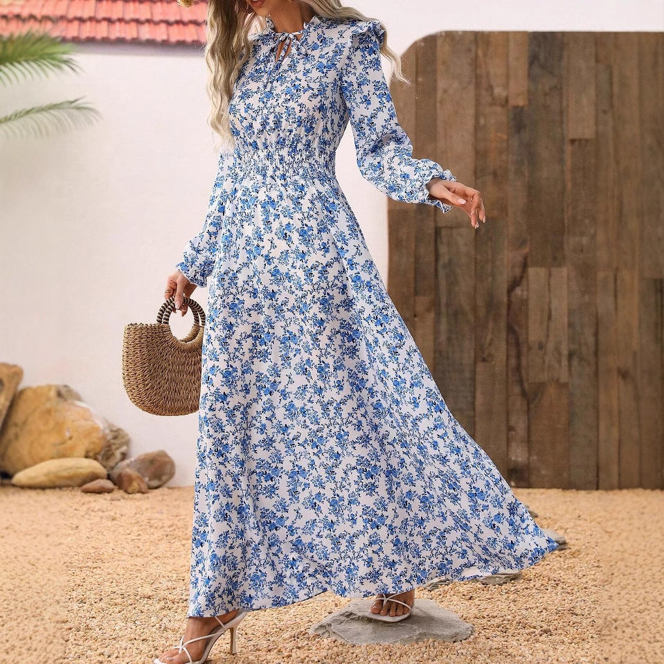 Spring And Autumn Long Sleeve Floral Dress