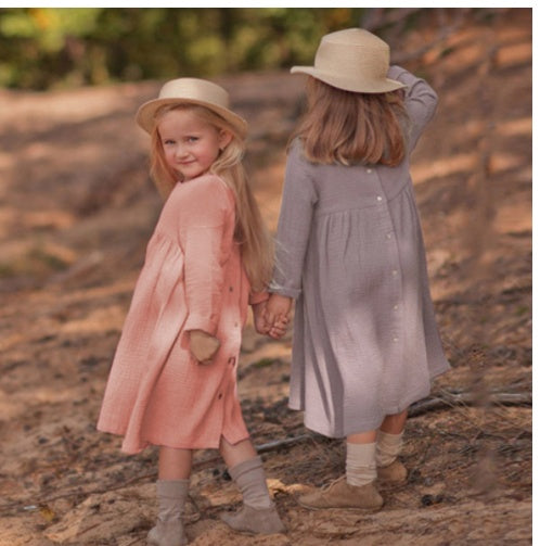 Korean Style Cute All-match Solid Color Long-sleeved Baby Dress