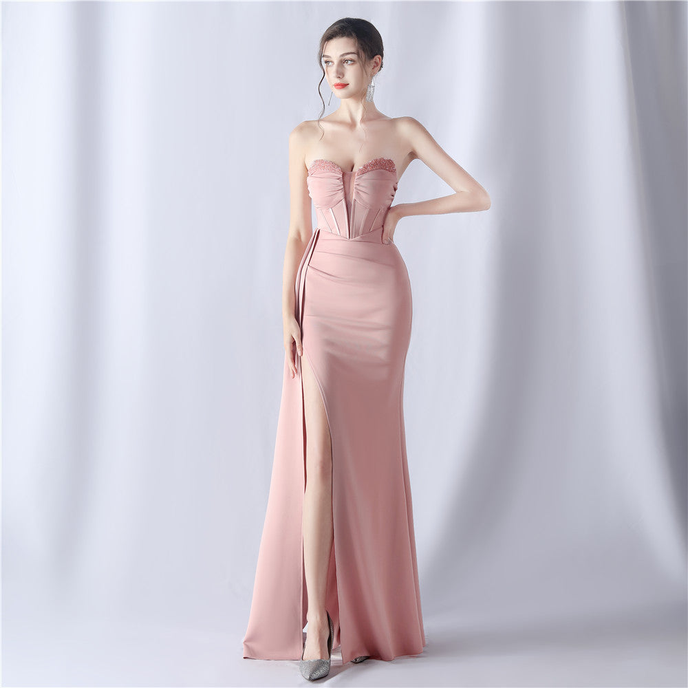 Shaping Fishbone Waist-tight Heavy Industry Beads High-end Evening Dress