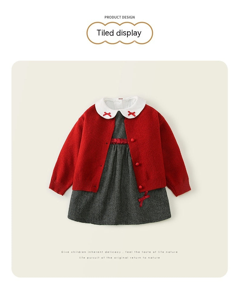 Children's Cardigan Knitted Jacket Long-sleeved Shirt Vest Dress Suit