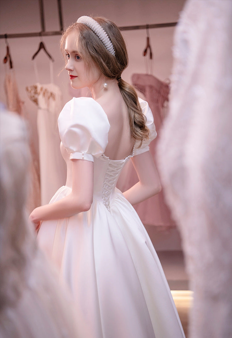 Vestido de novia ligero de satén francés, elegante y moderno para mujer