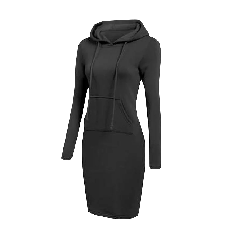 Vestido sudadera con capucha para mujer, vestido informal holgado de manga larga de talla grande, cálido, con bolsillos, por debajo de la rodilla, ropa para primavera e invierno 2021