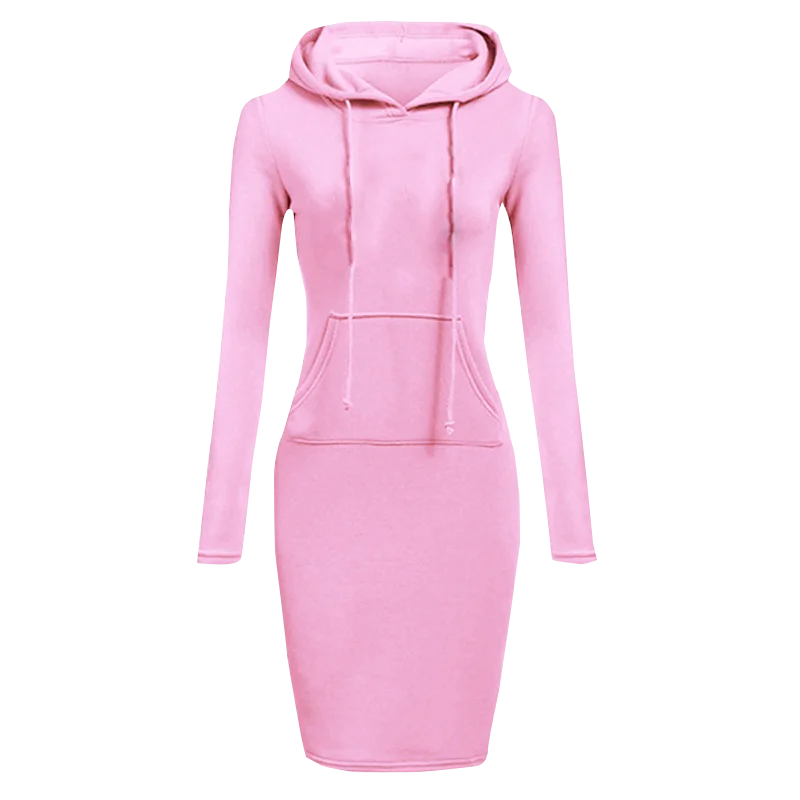 Women Sweatshirt Dress Hooded Long Sleeve Loose Casual Plus Size Warm Ladies Pocket Female Midi  2021 New Spring Winter Clothing