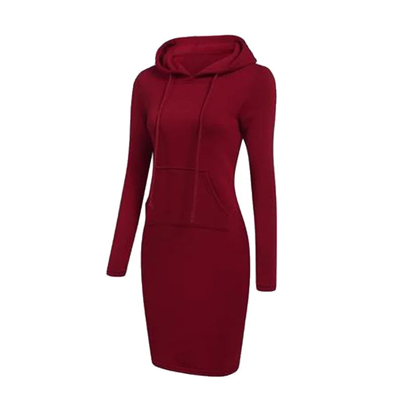 Vestido sudadera con capucha para mujer, vestido informal holgado de manga larga de talla grande, cálido, con bolsillos, por debajo de la rodilla, ropa para primavera e invierno 2021