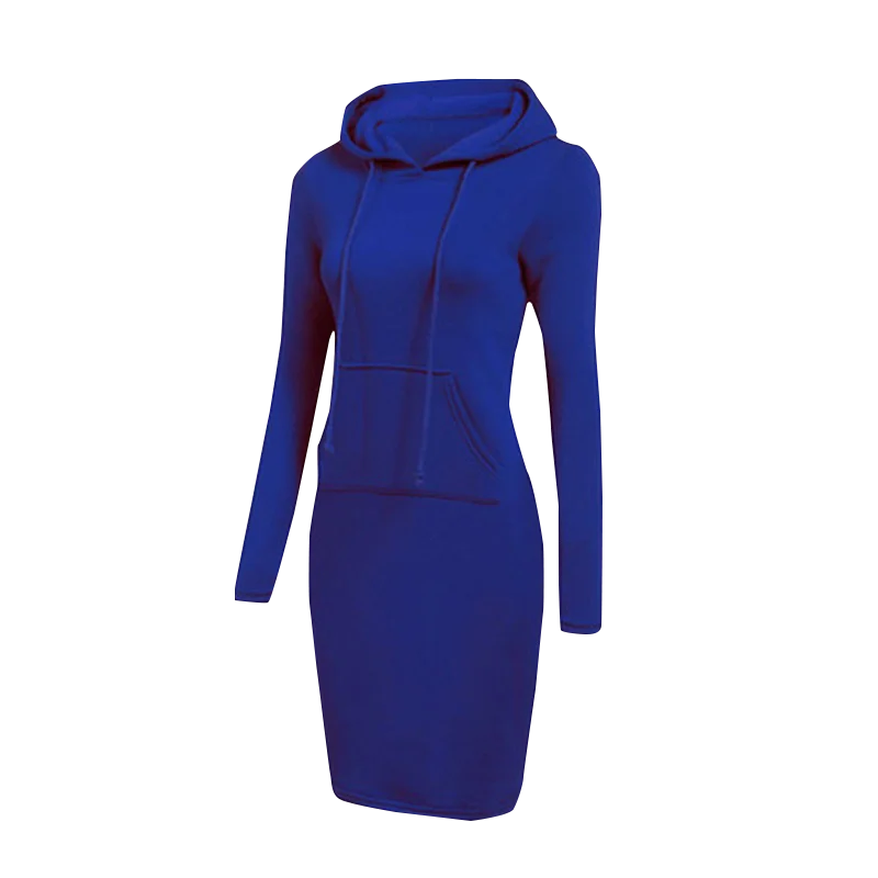 Vestido sudadera con capucha para mujer, vestido informal holgado de manga larga de talla grande, cálido, con bolsillos, por debajo de la rodilla, ropa para primavera e invierno 2021