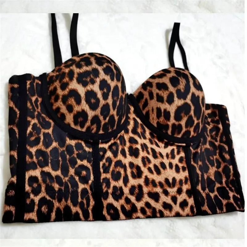 2023 New Women Camisole Top Leopard Printing Stretch Crop Top Underwired Bustier Bra Night Club Party Tank Tops Female Top