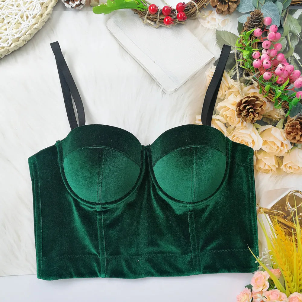 Velours Camisole Bustier Soutien-Gorge Couleur Unie Corée Velours À Armatures Réservoirs Fête Club Nuit Sexy Dos Nu Haut Court Bustier Tubulaire pour Les Femmes