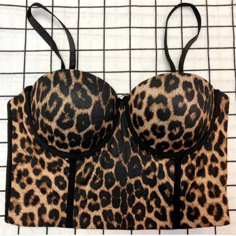 2023 New Women Camisole Top Leopard Printing Stretch Crop Top Underwired Bustier Bra Night Club Party Tank Tops Female Top