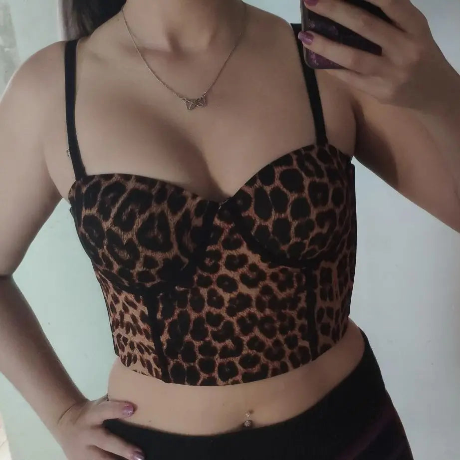 Camisola con estampado de leopardo para mujer, Top corto elástico con aros, sujetador Bustier, camisetas sin mangas para fiesta y Club nocturno, novedad de 2023