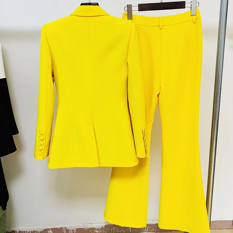 HIGH STREET Newest 2024 Runway Designer Suit Set Women's Single Button Blazer Flare Pants Suit