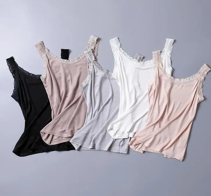 Camisole en dentelle tricotée 100% soie, débardeur, chemise, vêtements de nuit, bretelles Spaghetti, TG312