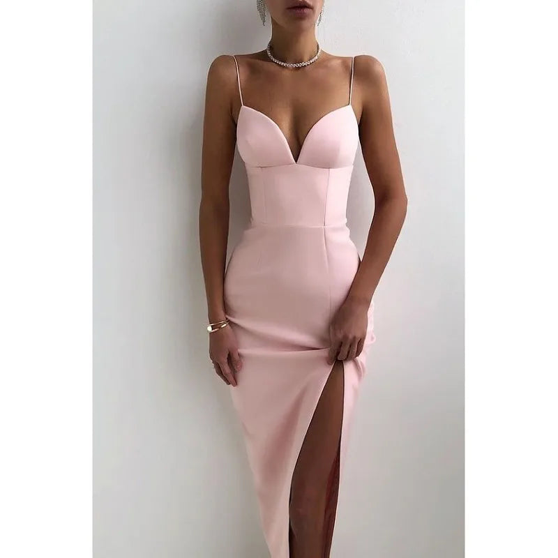 Wsevypo-vestido Midi elegante con abertura larga para mujer, vestido Sexy con corsé con tirantes finos, Vestidos de fiesta para discoteca, ropa sin espalda