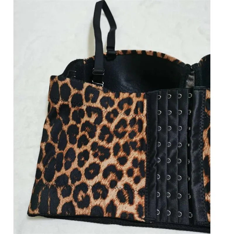 Camisola con estampado de leopardo para mujer, Top corto elástico con aros, sujetador Bustier, camisetas sin mangas para fiesta y Club nocturno, novedad de 2023