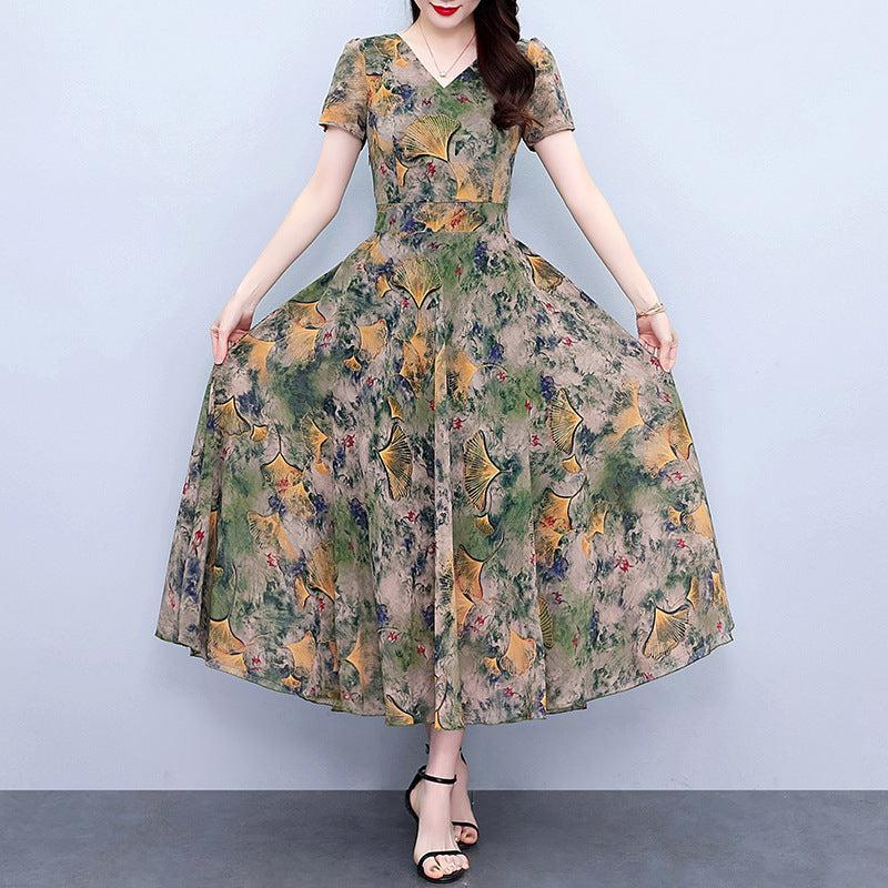 Robe florale en mousseline de soie, grande taille, printemps et automne