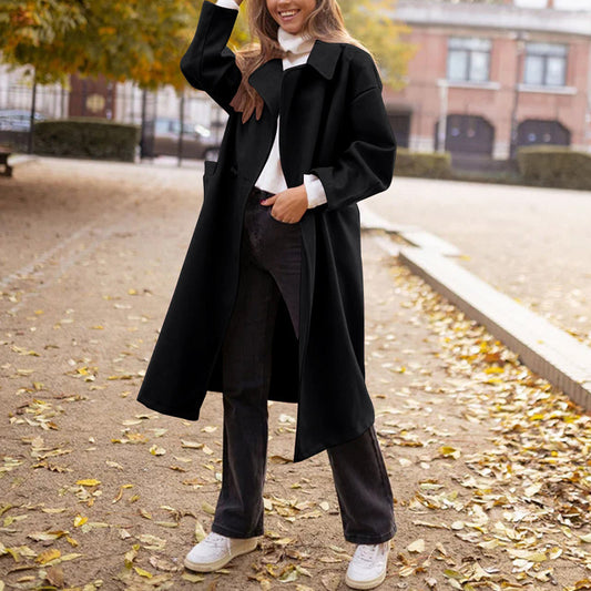 Chaqueta de punto larga de lana con botones para oficina y otoño e invierno para mujer