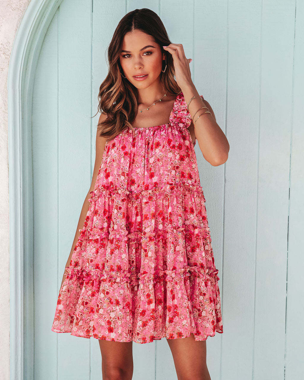 Vestido floral en capas de temperamento de moda para mujer