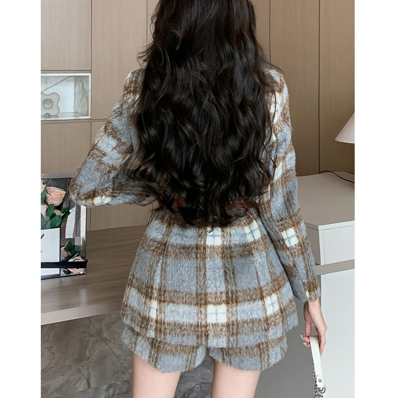 Classic Style Woolen Suit Dress Suit Women's Deep Winter Clothes With A Set Of Shorts Two-piece Set