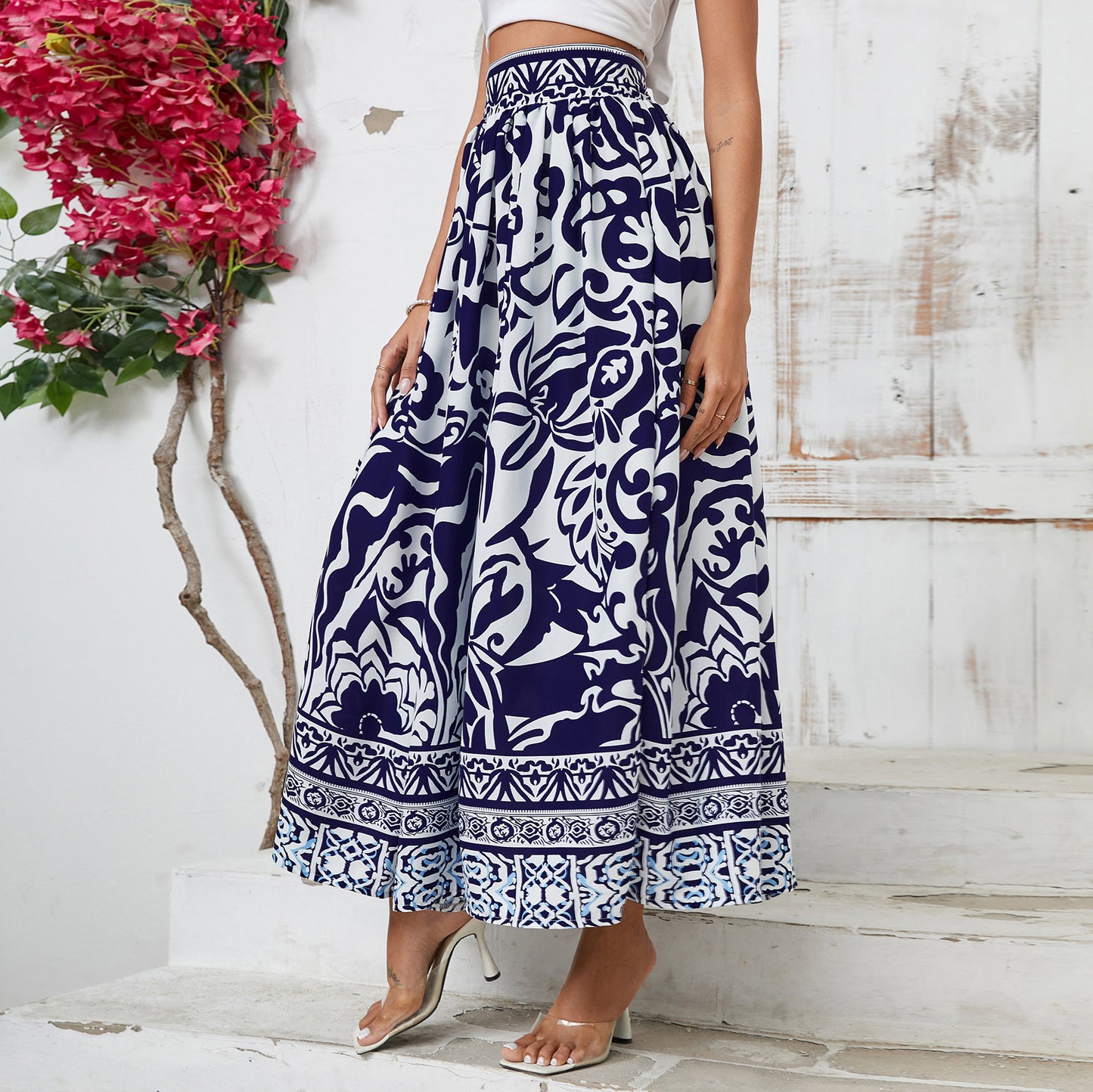 Casual Bohemian Vacation Positioning Floral High Waist Skirt