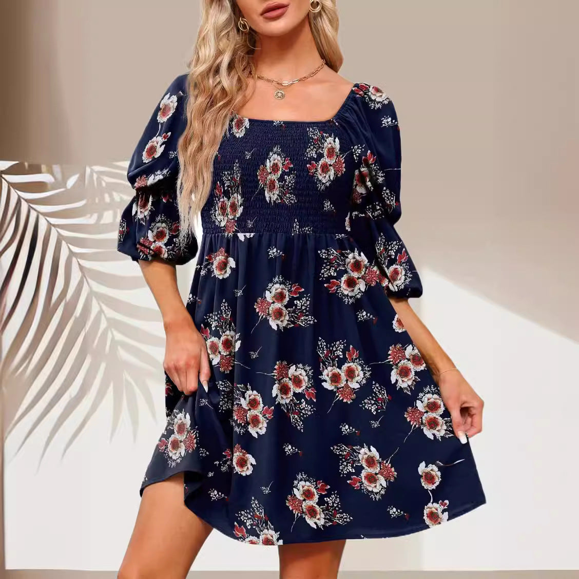 Robe florale à manches bouffantes pour femmes