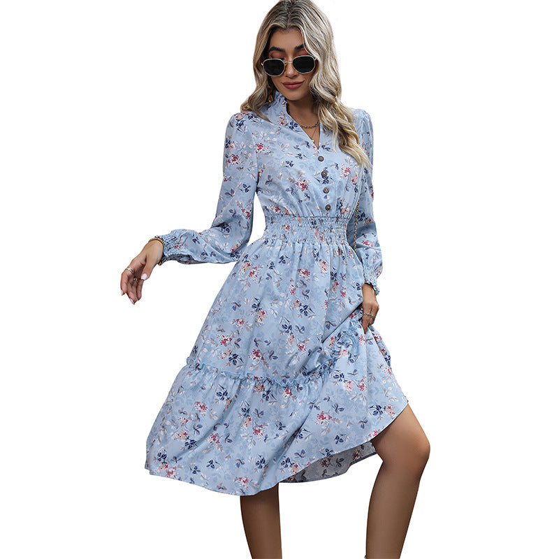 Vestido floral de manga larga para mujer de otoño