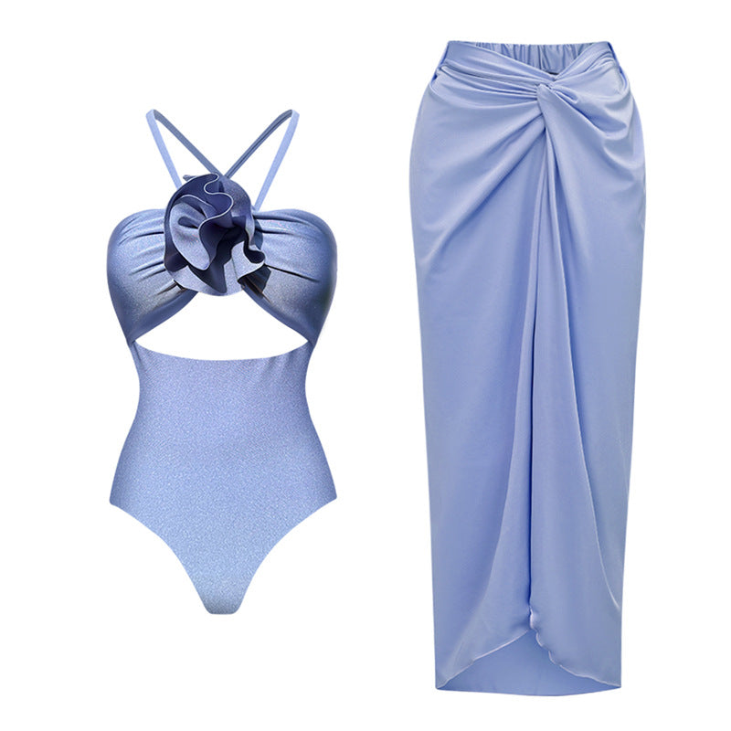 Maillot de bain à découpes et licou à décoration florale pour femmes, vacances à la plage