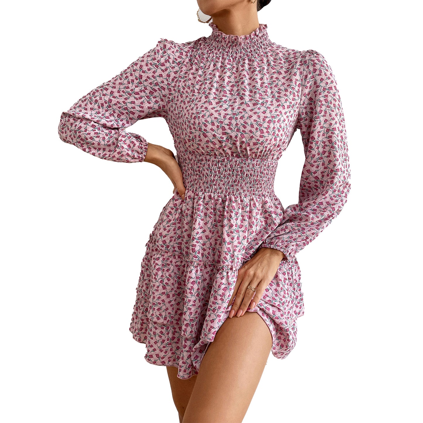 Vestido floral de ocio con temperamento de moda para mujer