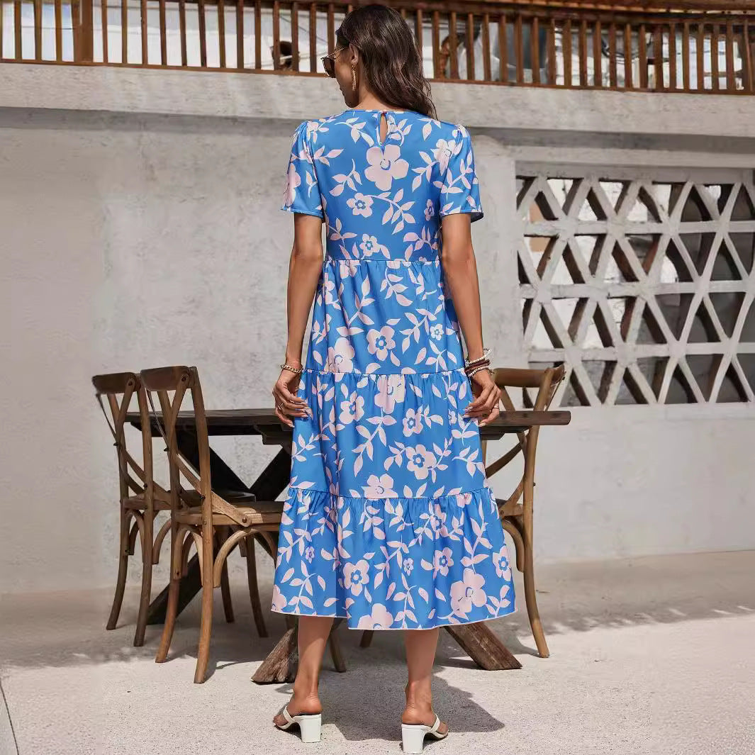 Robe élégante à volants multicouches à grandes fleurs pour femmes