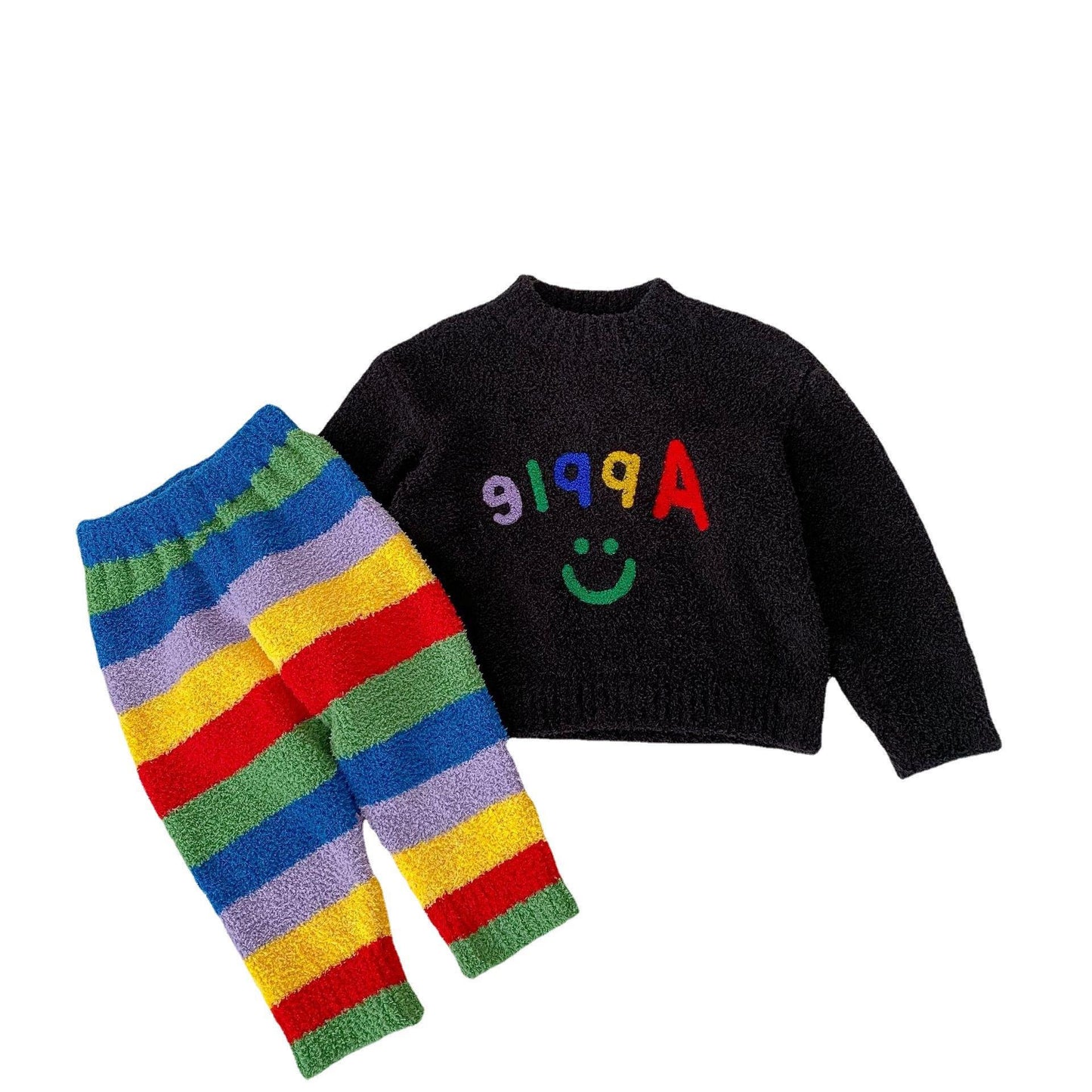 Boys And Girls Letters Rainbow Bar Pajamas Suit