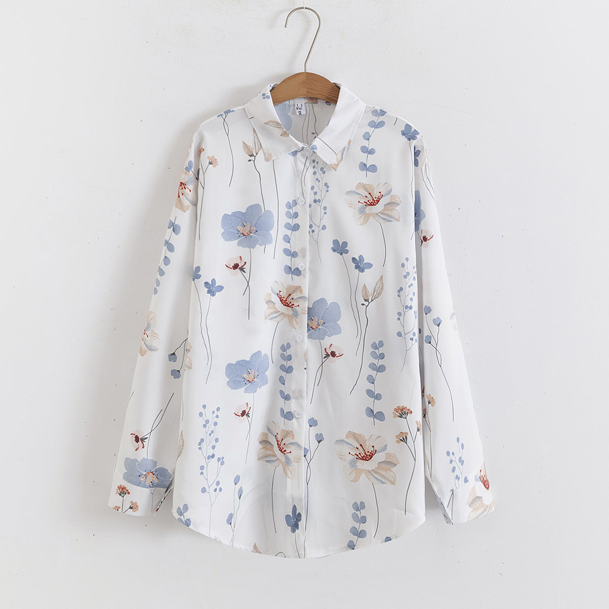 Camisa de manga larga con cuello holgado y estampado floral para mujer