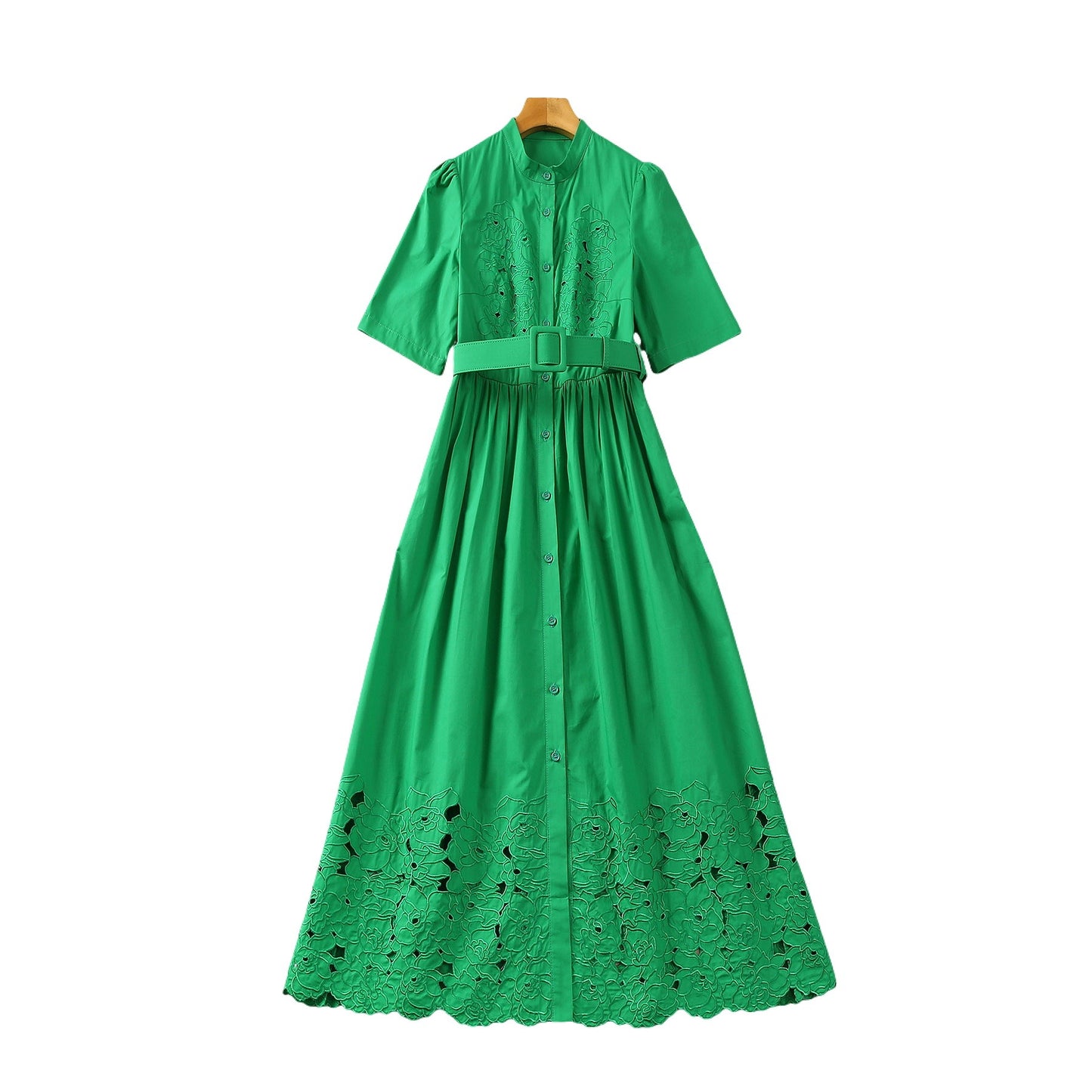 Hollow Embroidered Small Stand Collar Single-breasted Fashion Dress