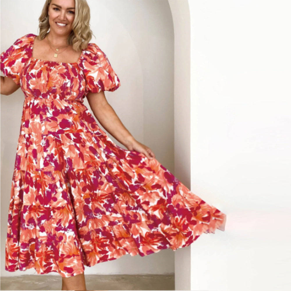 Ropa de mujer Vestido suelto con hombros descubiertos y estampado floral