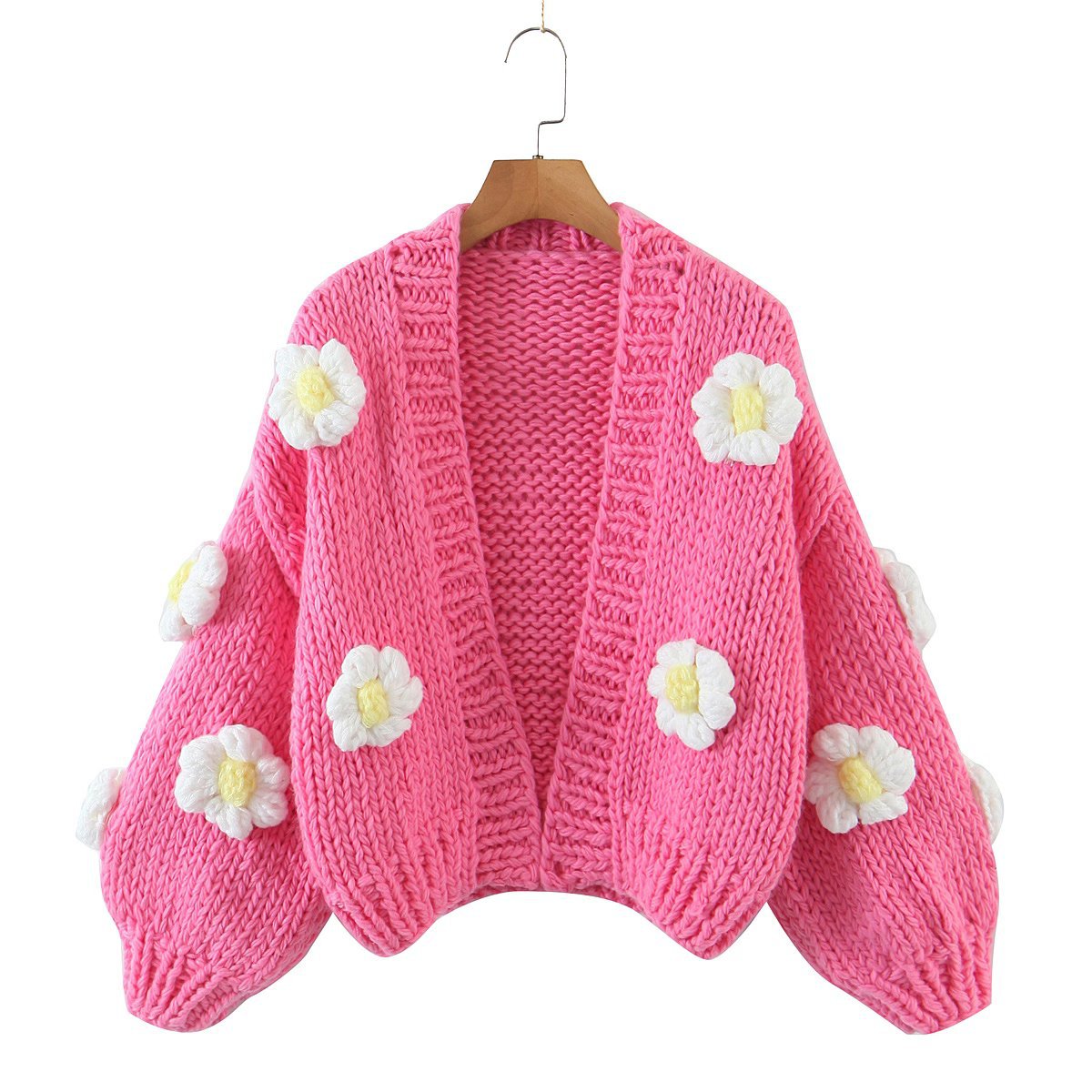 Autumn Three Color Handmade Puff Floral Thick Thread Sweater