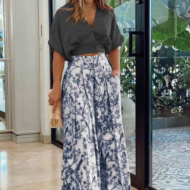 Ropa de mujer Camisa corta de verano Top Pantalones Conjunto casual