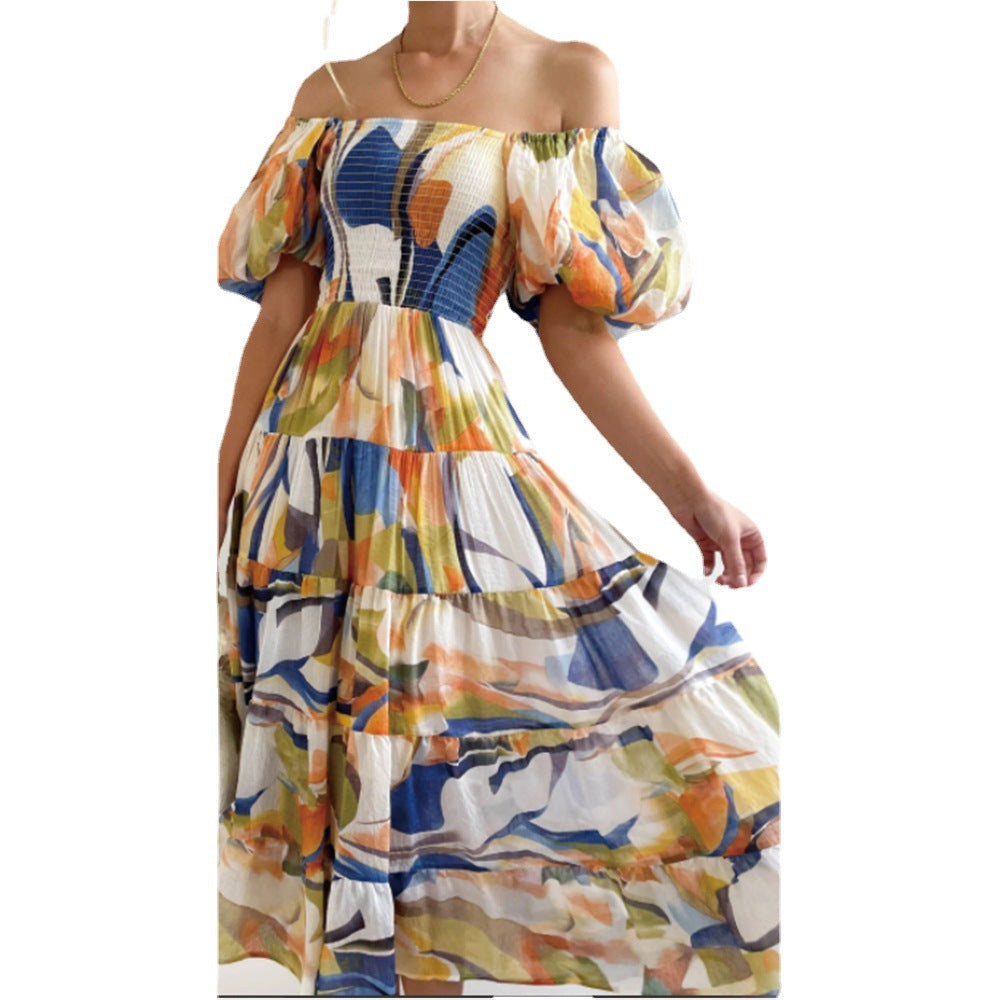 Women's Clothing Floral-print Off-shoulder Loose Dress