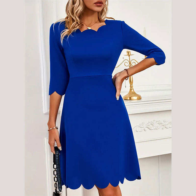 Women Clothing Burnt Floral Irregular Asymmetric Half Sleeve Solid Color Dress Women Spring Autumn