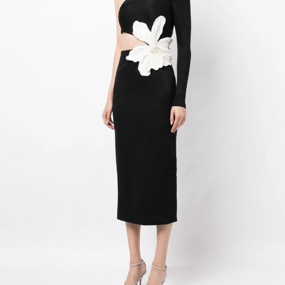 Robe à fleurs Sexy pour femmes, coupe ajustée, amincissante, à bandes, Niche, épaule, manches longues, automne hiver