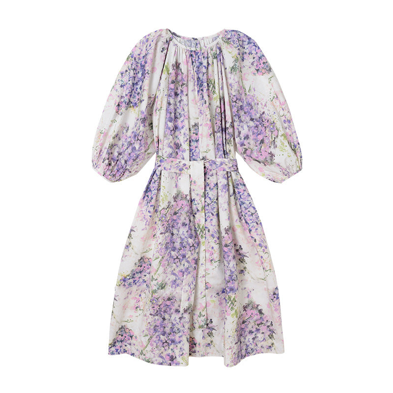 Casual Style Puff Sleeve Print Dress