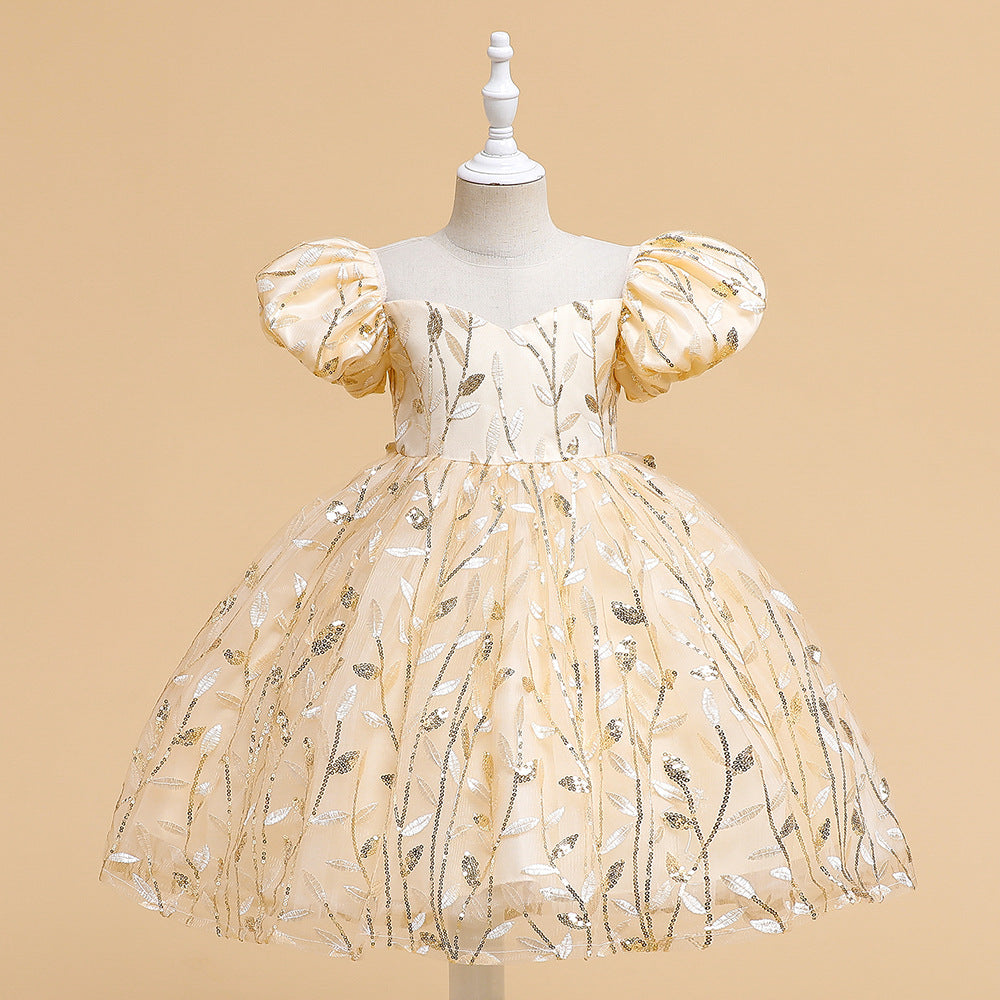 Robe de princesse à manches bouffantes brodées à la mode pour filles