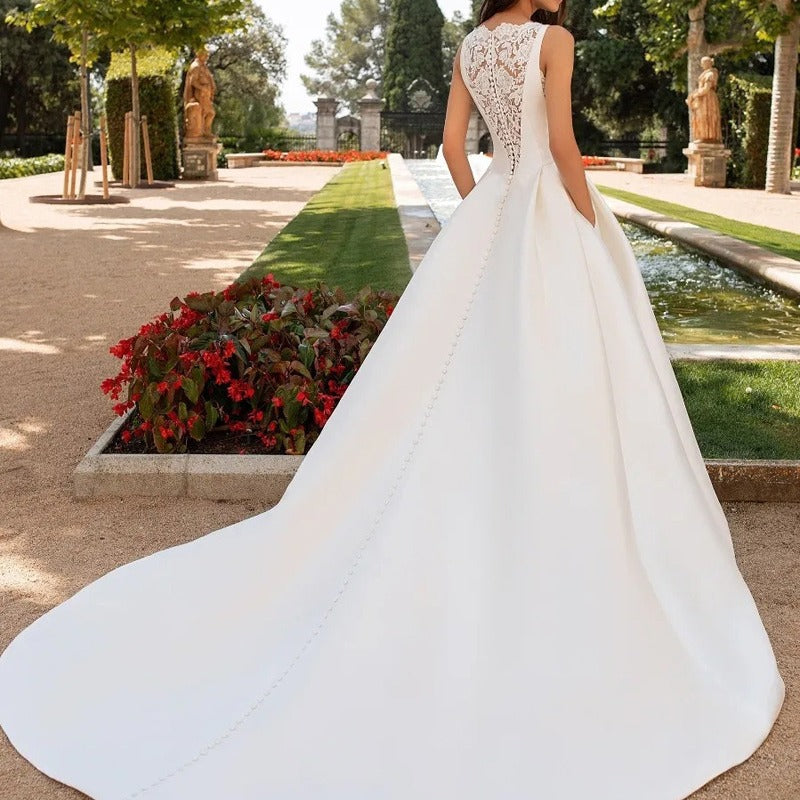 Robe de mariée en Satin, dentelle rétro française, Texture avancée, Slim, Simple, élégante, traînante