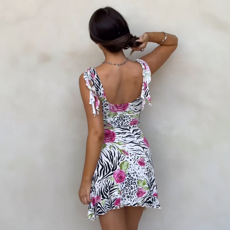 Vestido ajustado con abertura y espalda descubierta sexy con estampado de verano para mujer