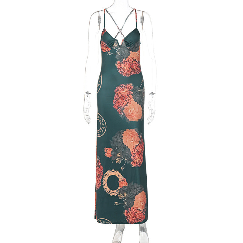 Summer Floral Contrast Color Fit Strap Length Dress Women Clothing