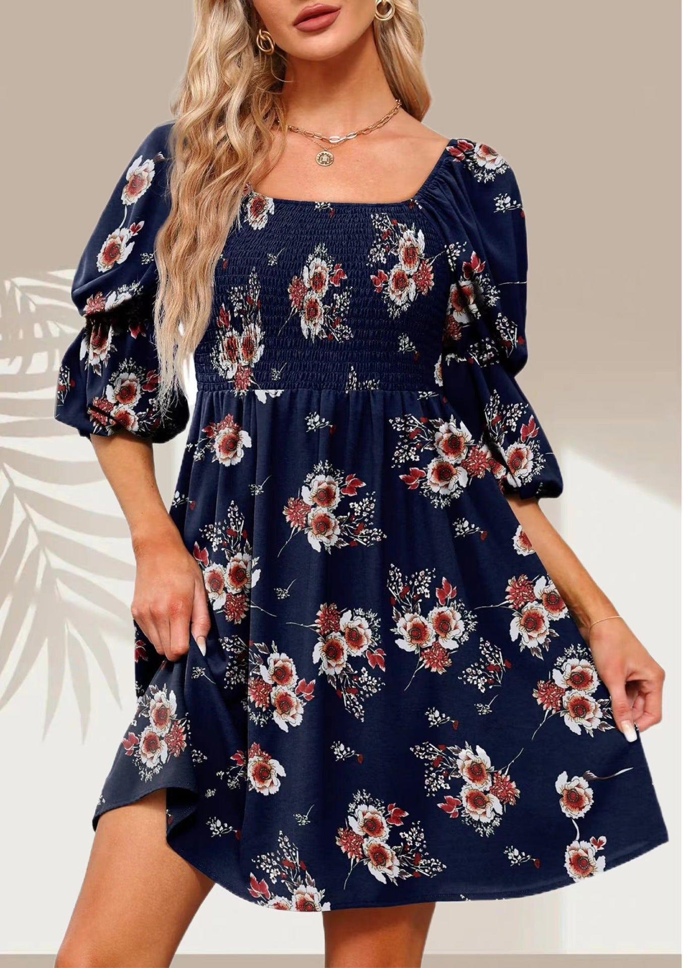 Robe florale à manches bouffantes pour femmes