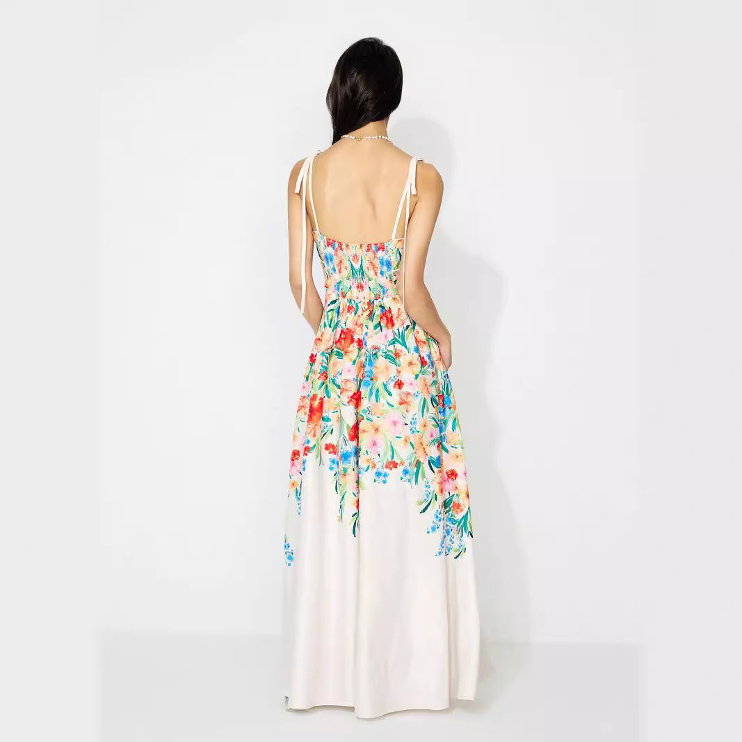 Vestido estampado de cintura alta con tirantes de verano para mujer