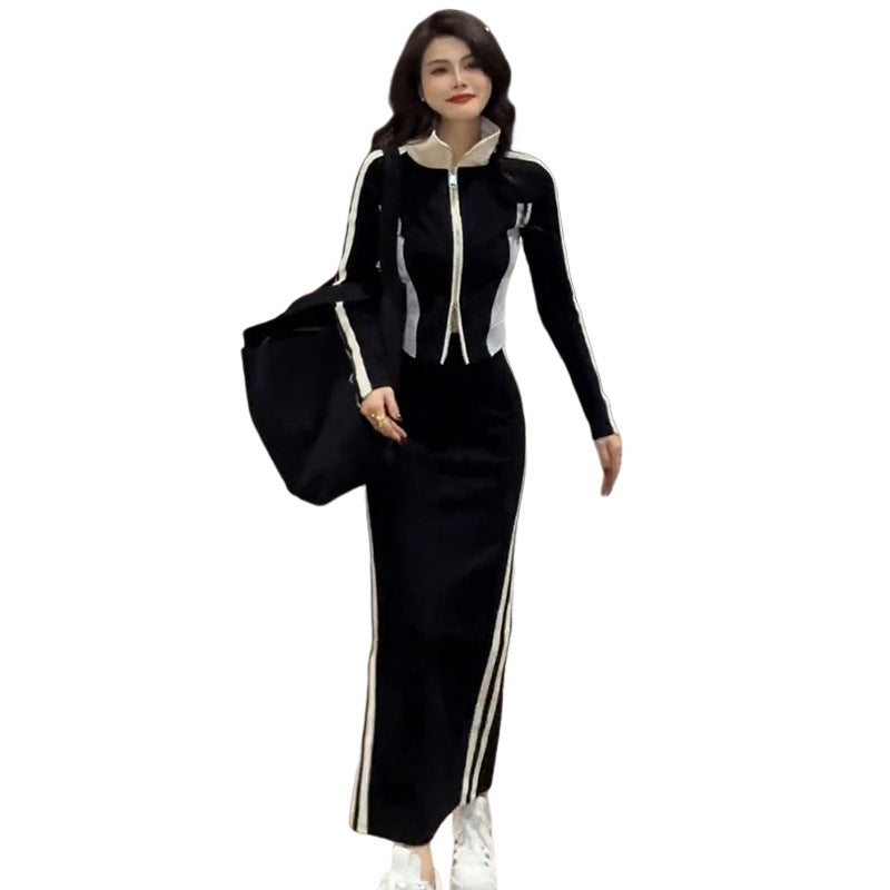 Women's Spring Black Long-sleeved Casual Wear Sports Suit