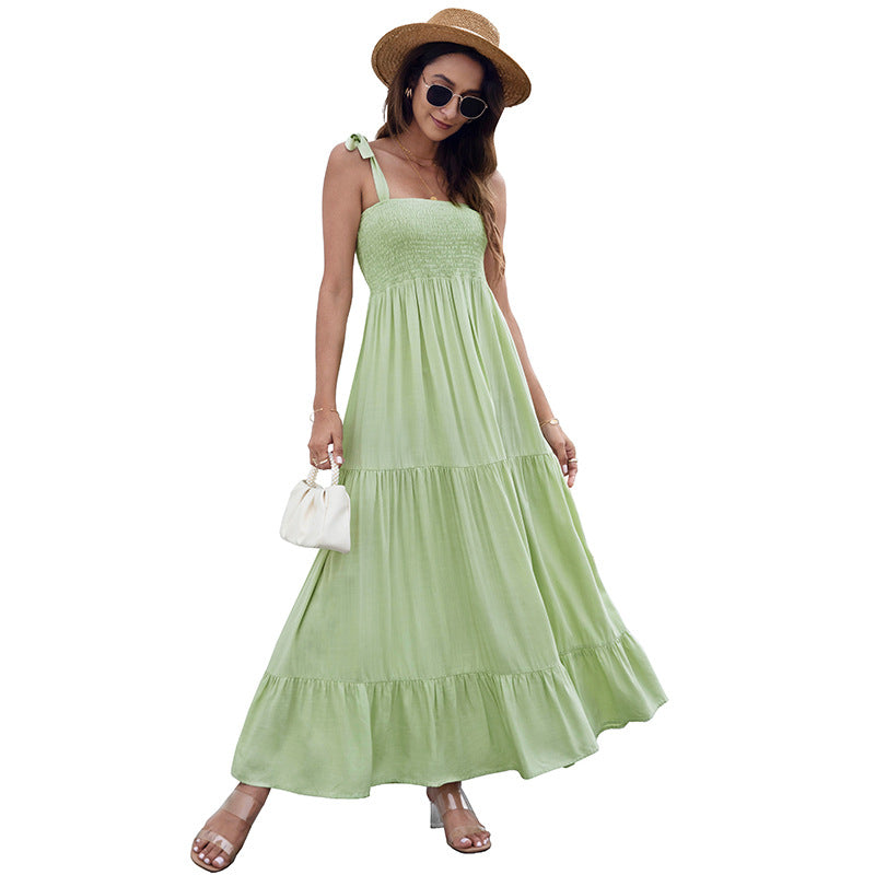 Vestido largo de verano con tirantes y tirantes en la parte superior del tubo, informal, con vuelo grande