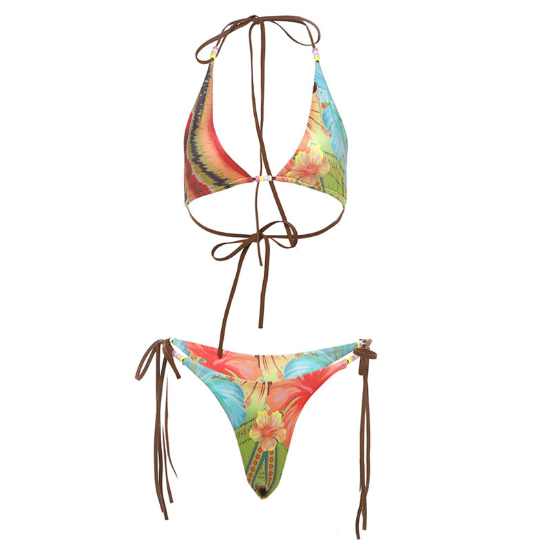 Conjunto de bikini de dos piezas con estampado de tiras para levantar la cadera, sexy y sexy para verano para mujer